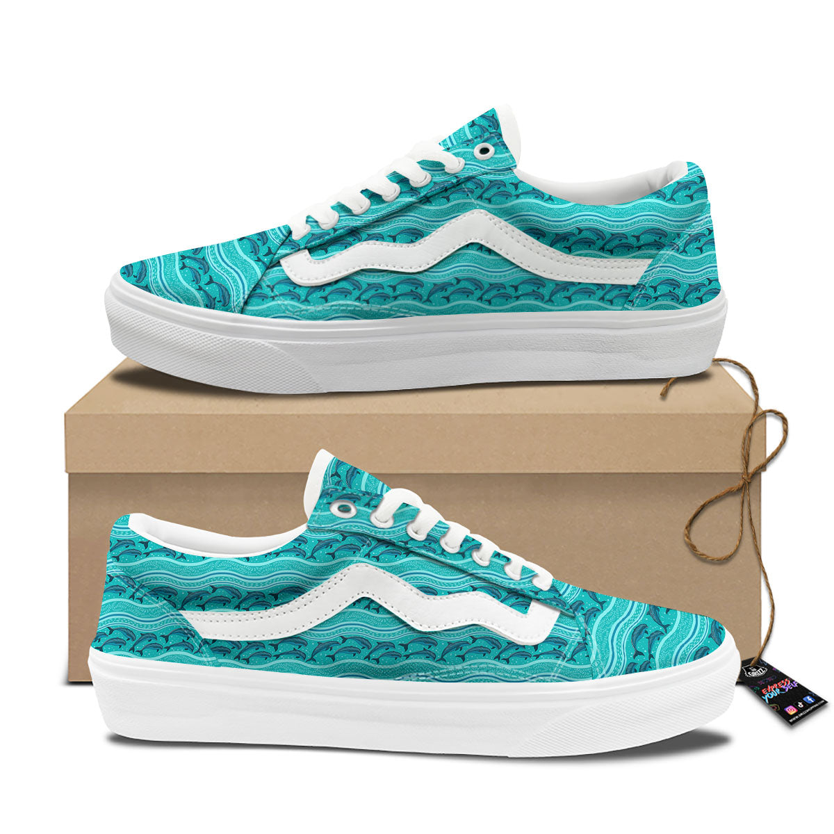 Dolphins In Ocean Print Pattern Skate Shoes-grizzshop