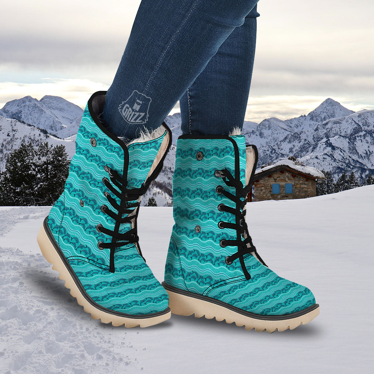 Dolphins In Ocean Print Pattern Snow Boots-grizzshop