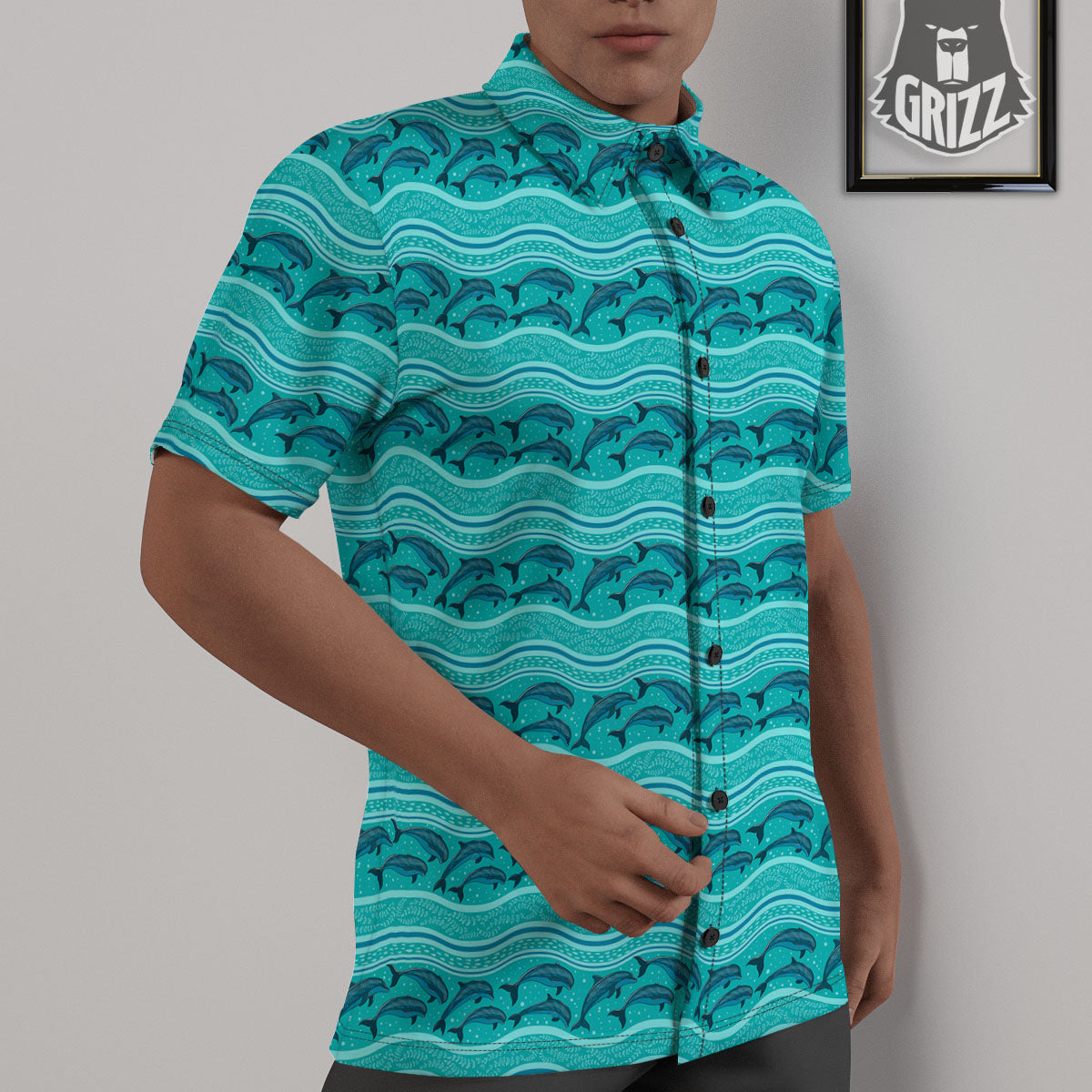 Dolphins In Ocean Print Pattern Untucked Shirts-grizzshop