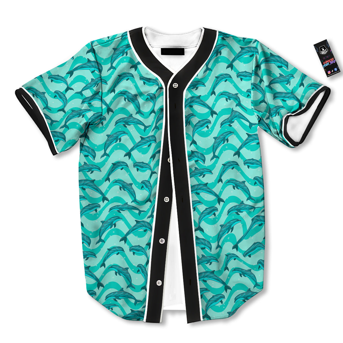 Dolphins In The Ocean Cute Print Pattern Baseball Jersey-grizzshop