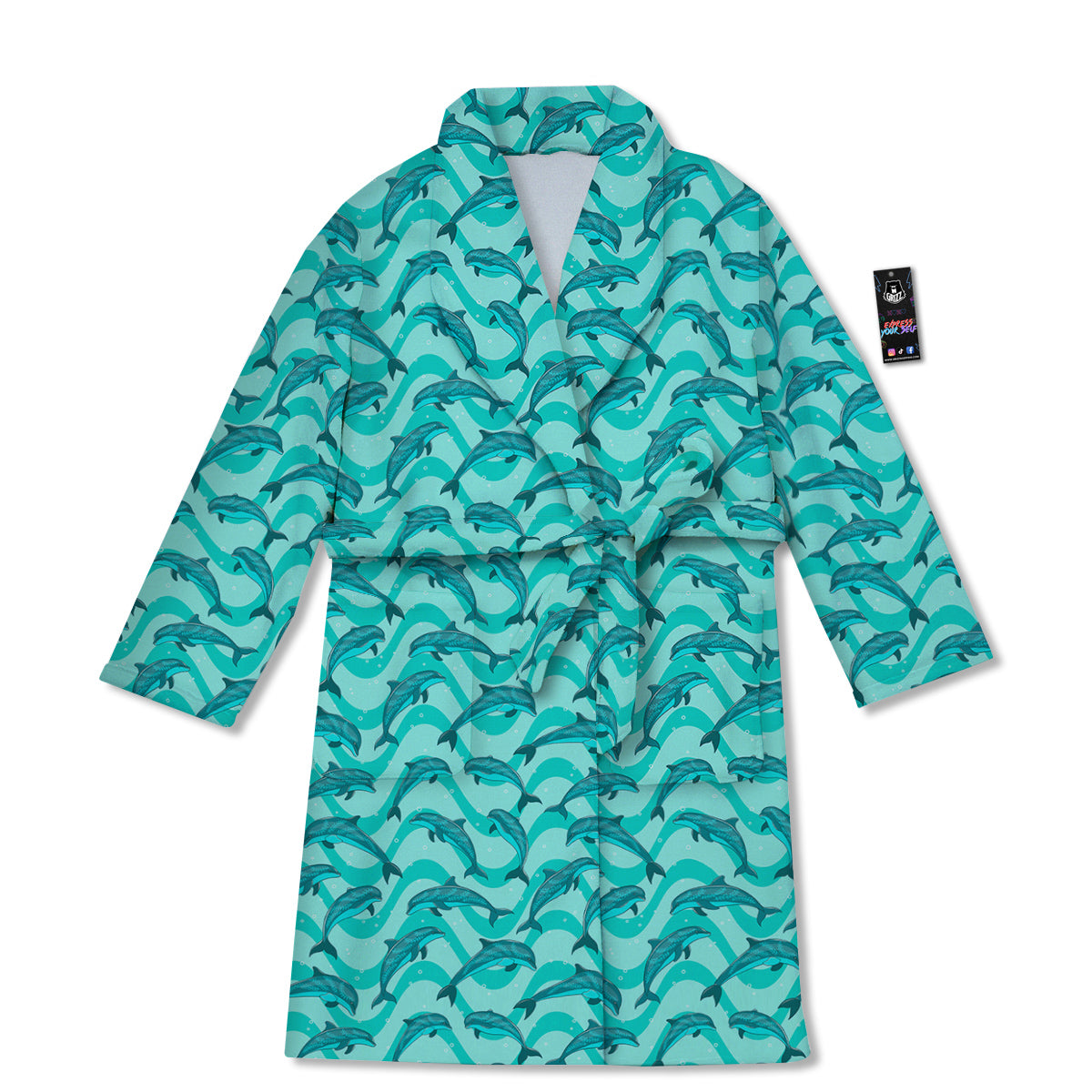 Dolphins In The Ocean Cute Print Pattern Bathrobe-grizzshop