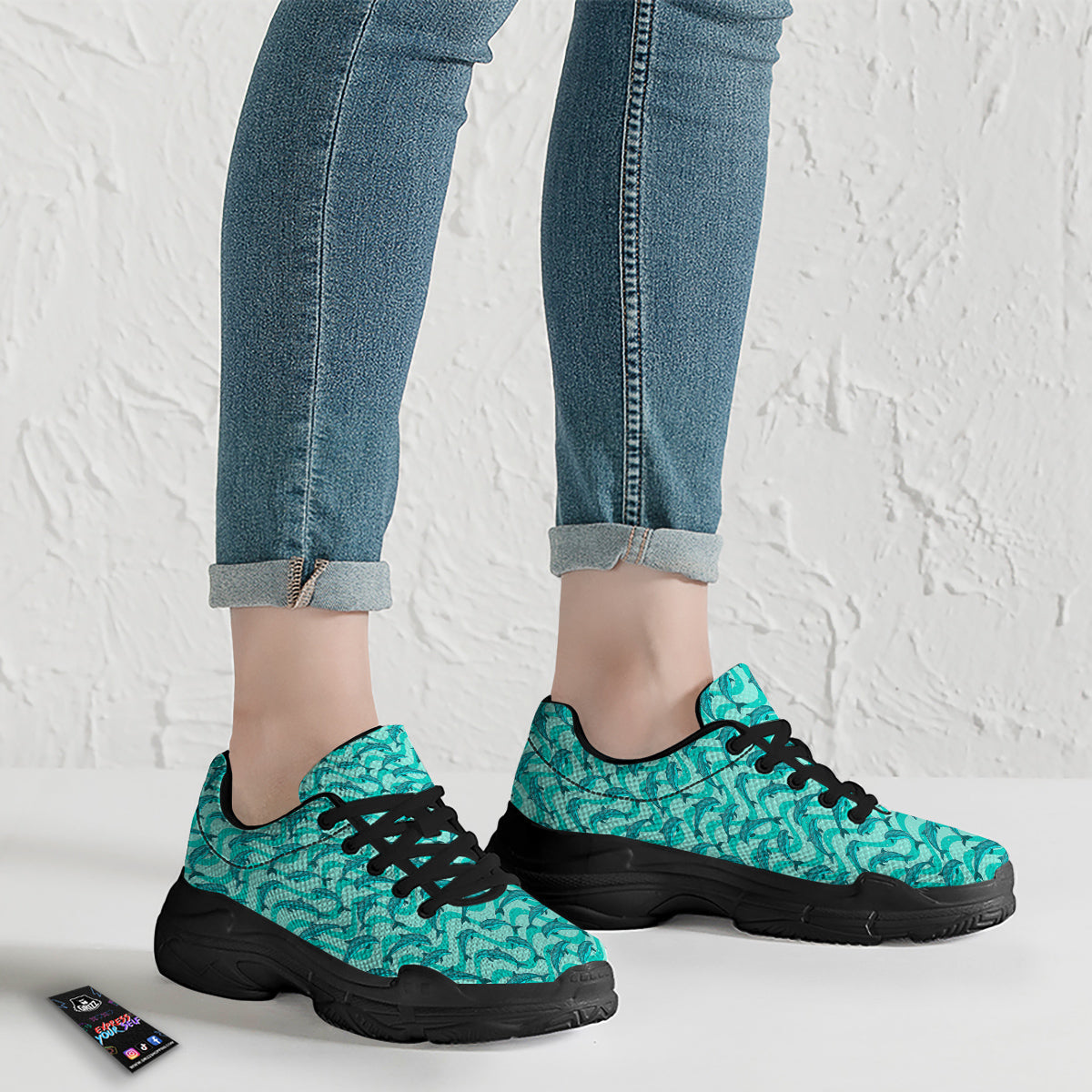 Dolphins In The Ocean Cute Print Pattern Black Chunky Shoes-grizzshop