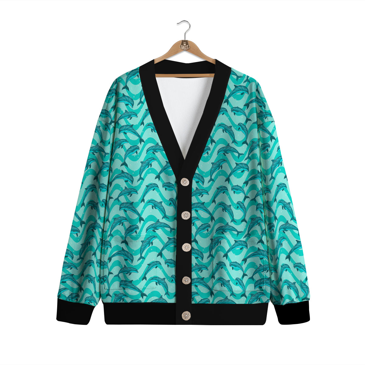 Dolphins In The Ocean Cute Print Pattern Cardigan-grizzshop