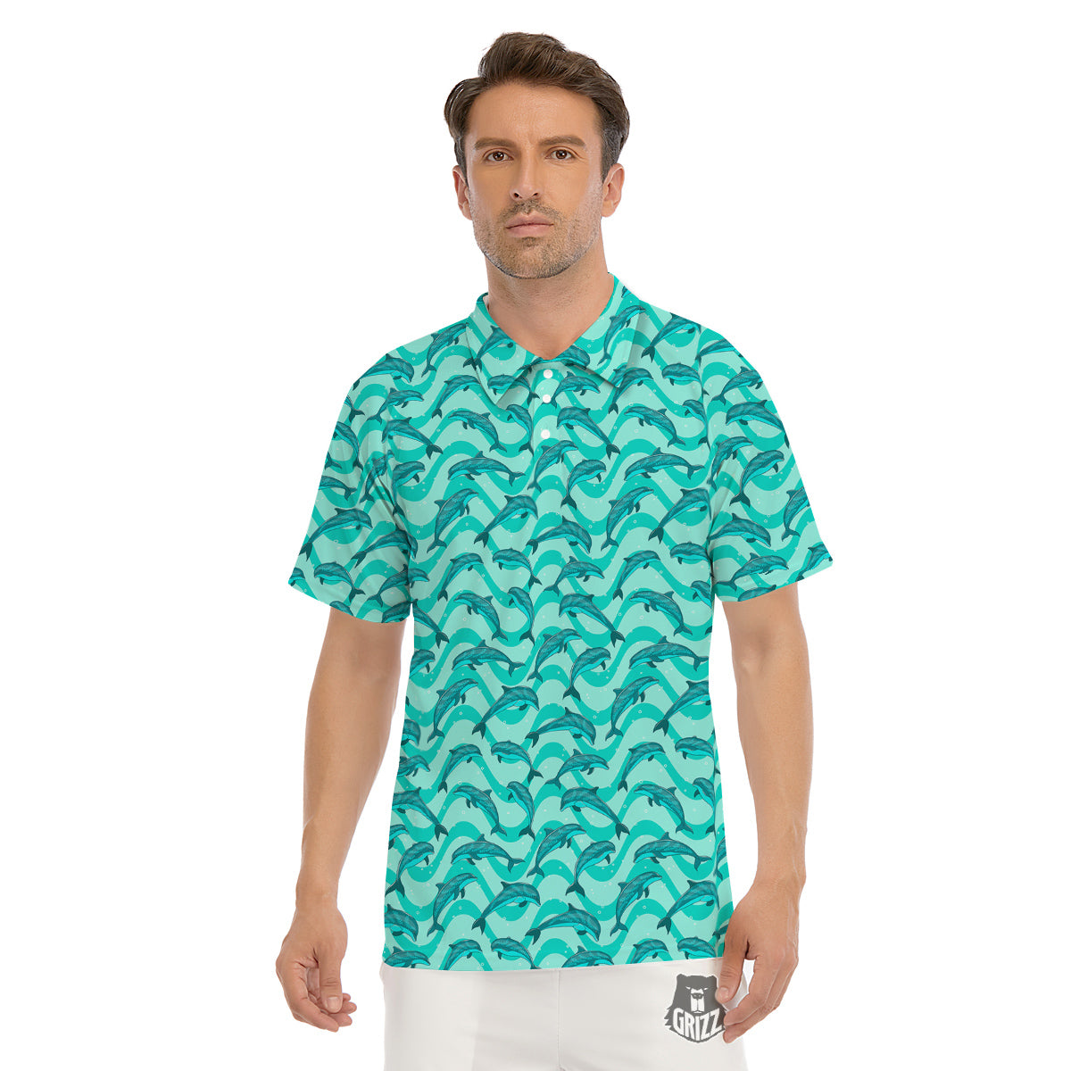 Dolphins In The Ocean Cute Print Pattern Men's Golf Shirts-grizzshop