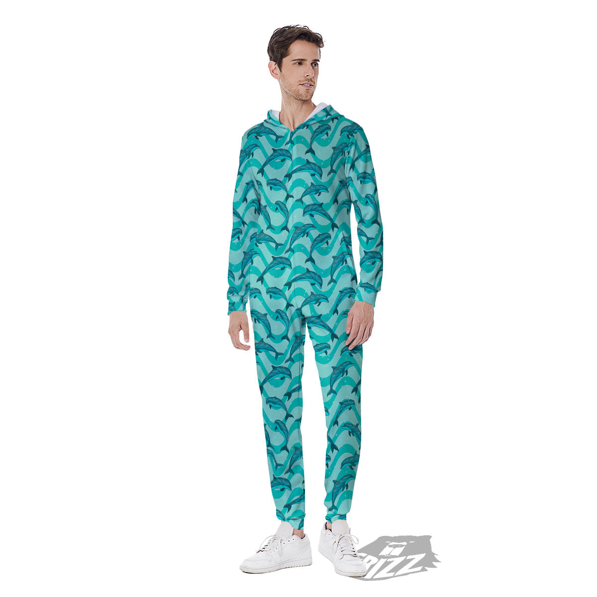Dolphins In The Ocean Cute Print Pattern Men's Jumpsuit-grizzshop