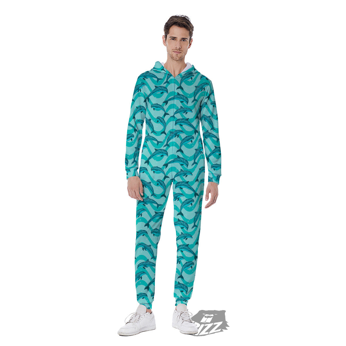 Dolphins In The Ocean Cute Print Pattern Men's Jumpsuit-grizzshop