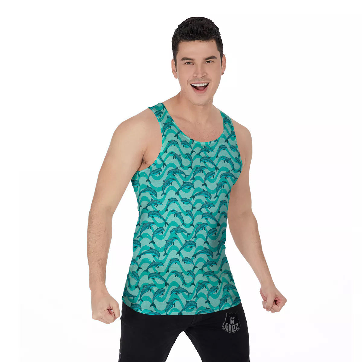 Dolphins In The Ocean Cute Print Pattern Men's Tank Top-grizzshop