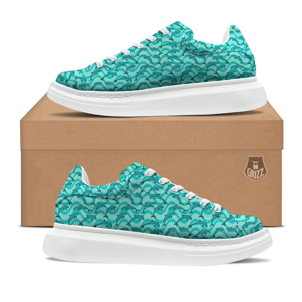 Dolphins In The Ocean Cute Print Pattern Platform Shoes-grizzshop