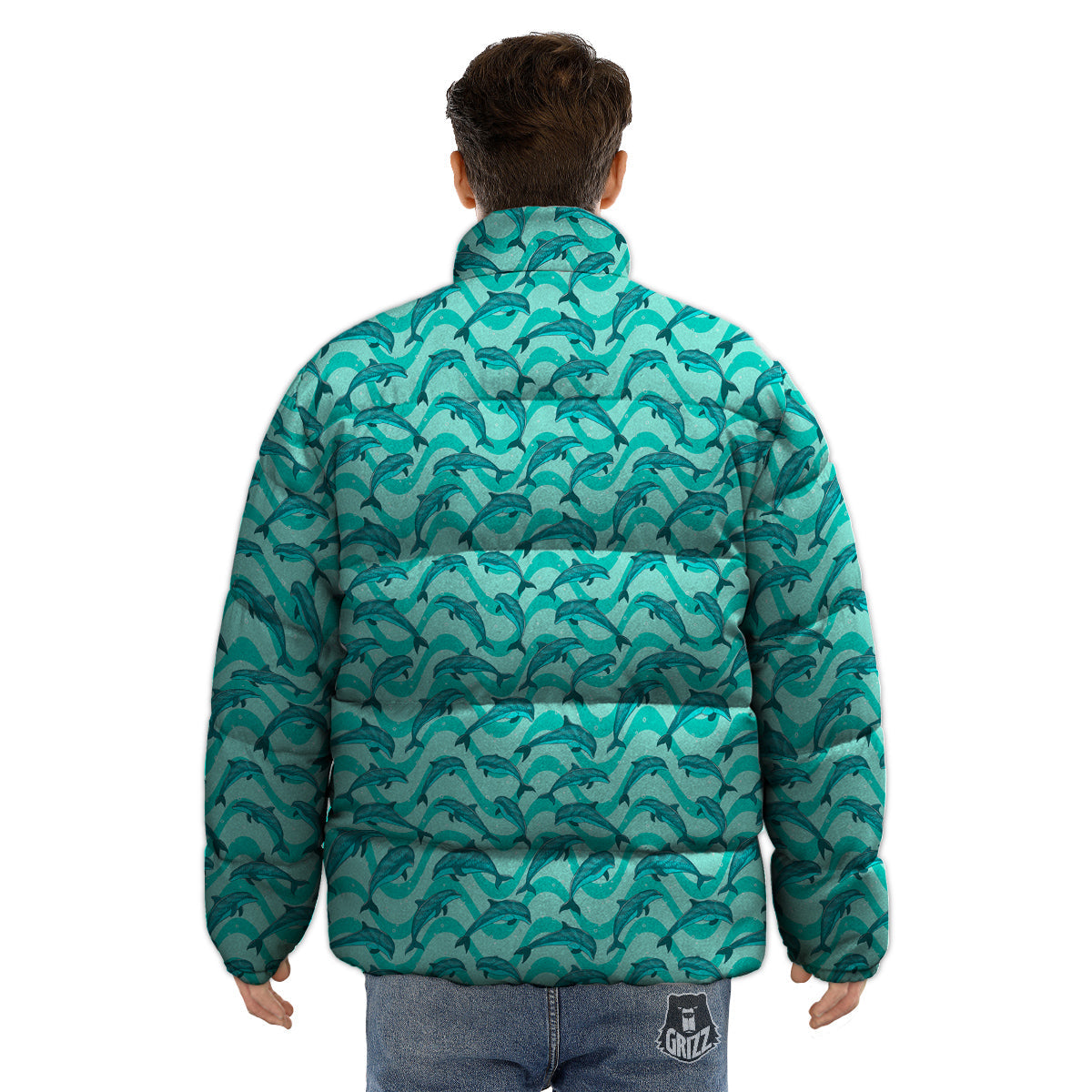Dolphins In The Ocean Cute Print Pattern Puffer Jacket-grizzshop