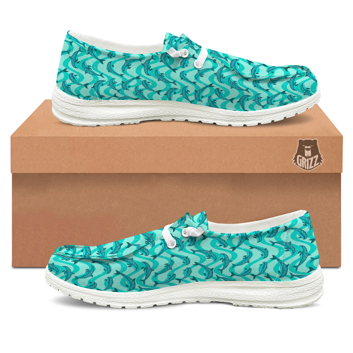 Dolphins In The Ocean Cute Print Pattern White Loafers-grizzshop