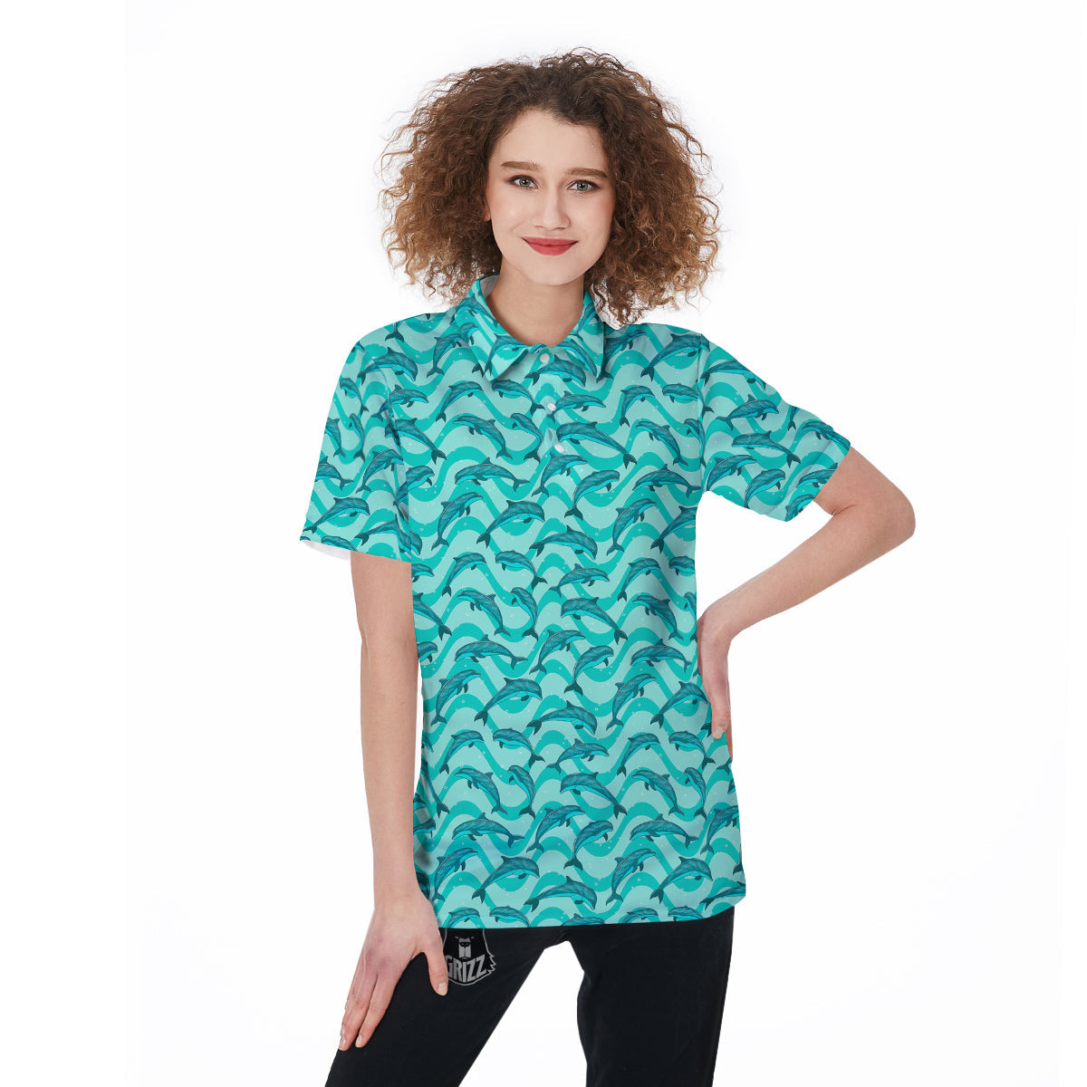 Dolphins In The Ocean Cute Print Pattern Women's Golf Shirts-grizzshop