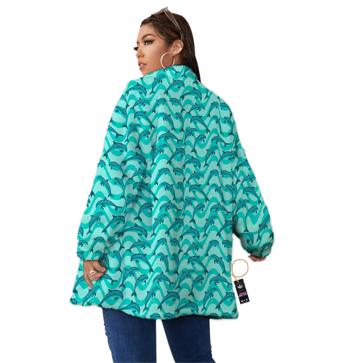 Dolphins In The Ocean Cute Print Pattern Women's Sherpa Jacket-grizzshop