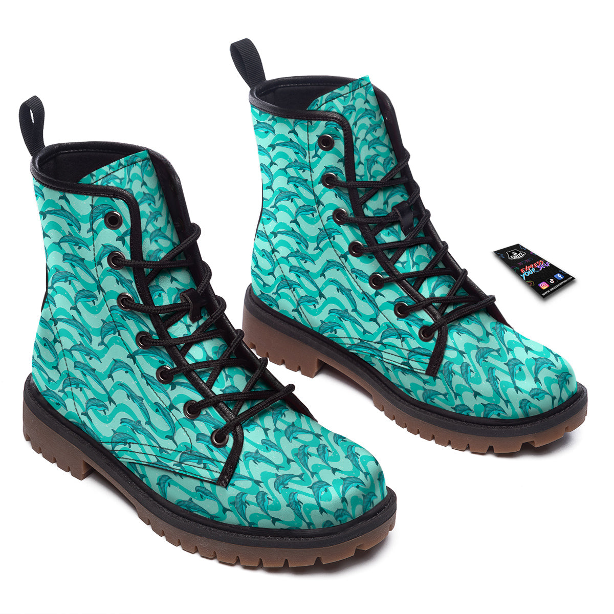 Dolphins In The Ocean Cute Print Pattern Work Boots-grizzshop