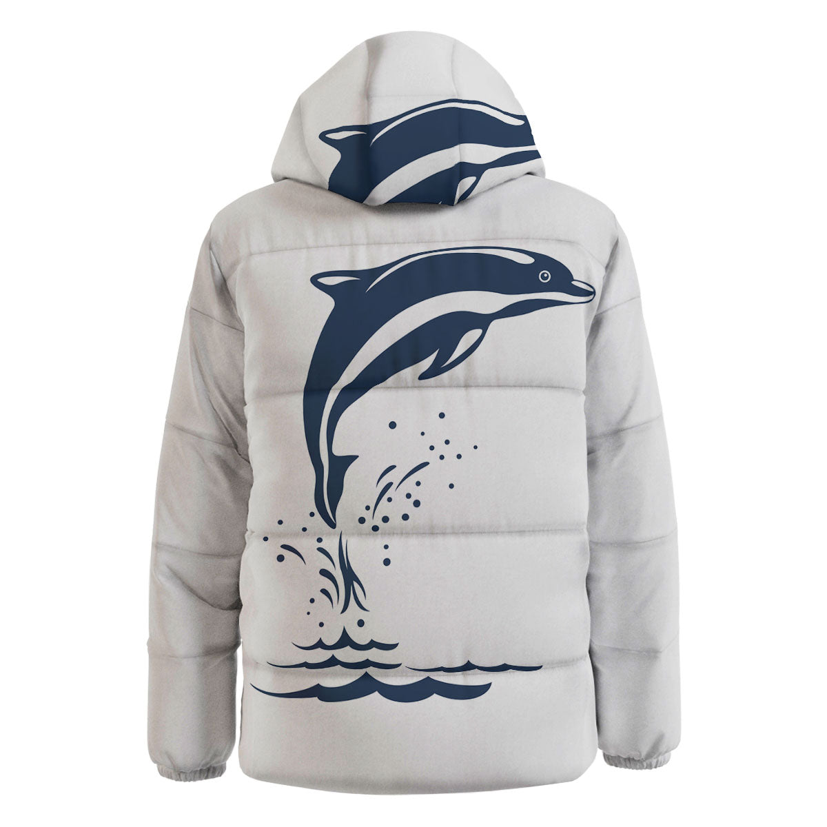 Dolphins Jump On Waves Print Down Jacket-grizzshop