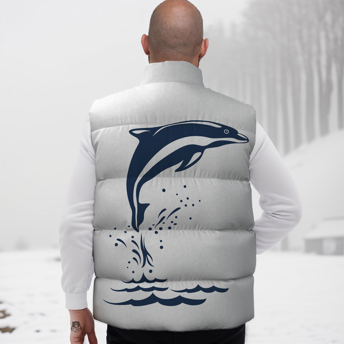 Dolphins Jump On Waves Print Down Vest