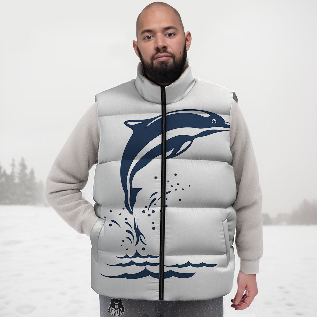 Dolphins Jump On Waves Print Down Vest