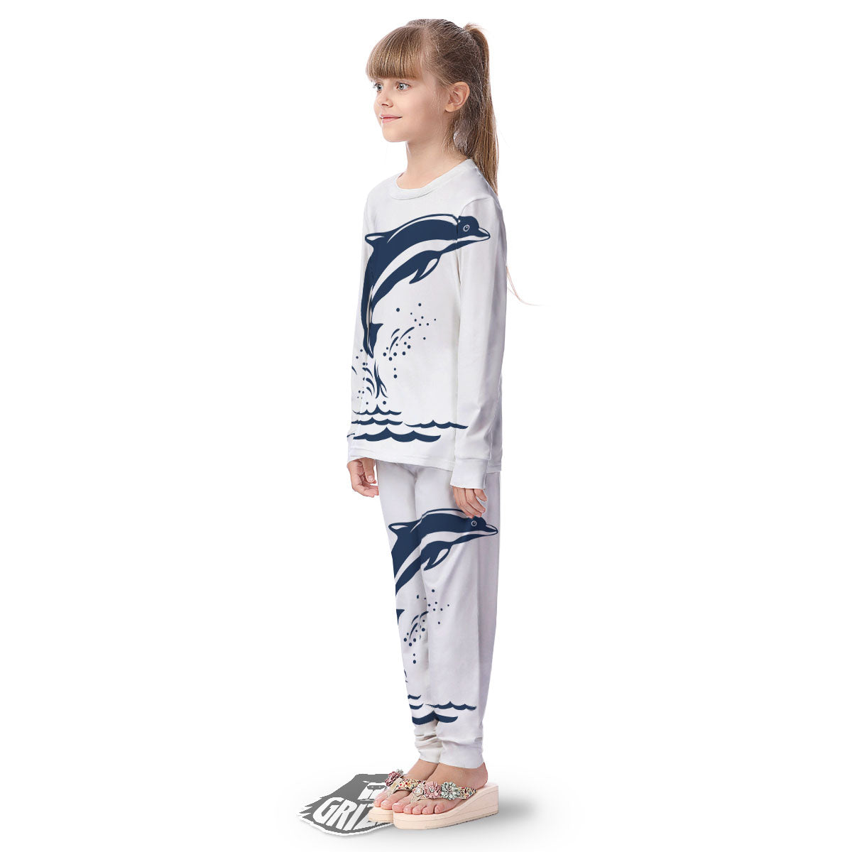 Dolphins Jump On Waves Print Kid's Pajamas-grizzshop