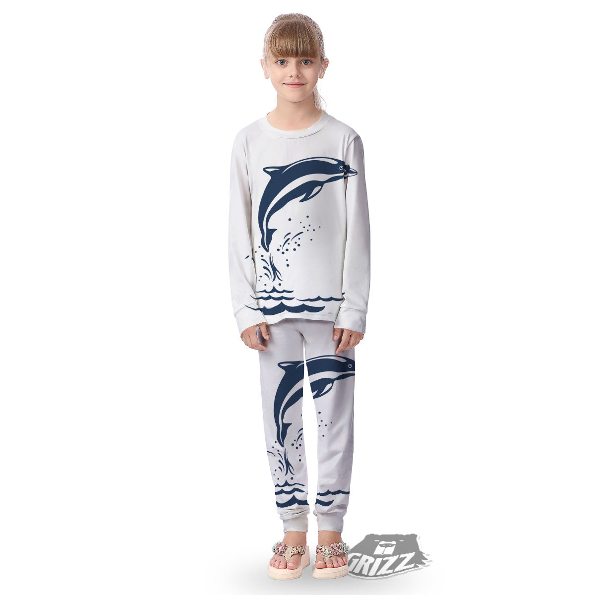 Dolphins Jump On Waves Print Kid's Pajamas-grizzshop