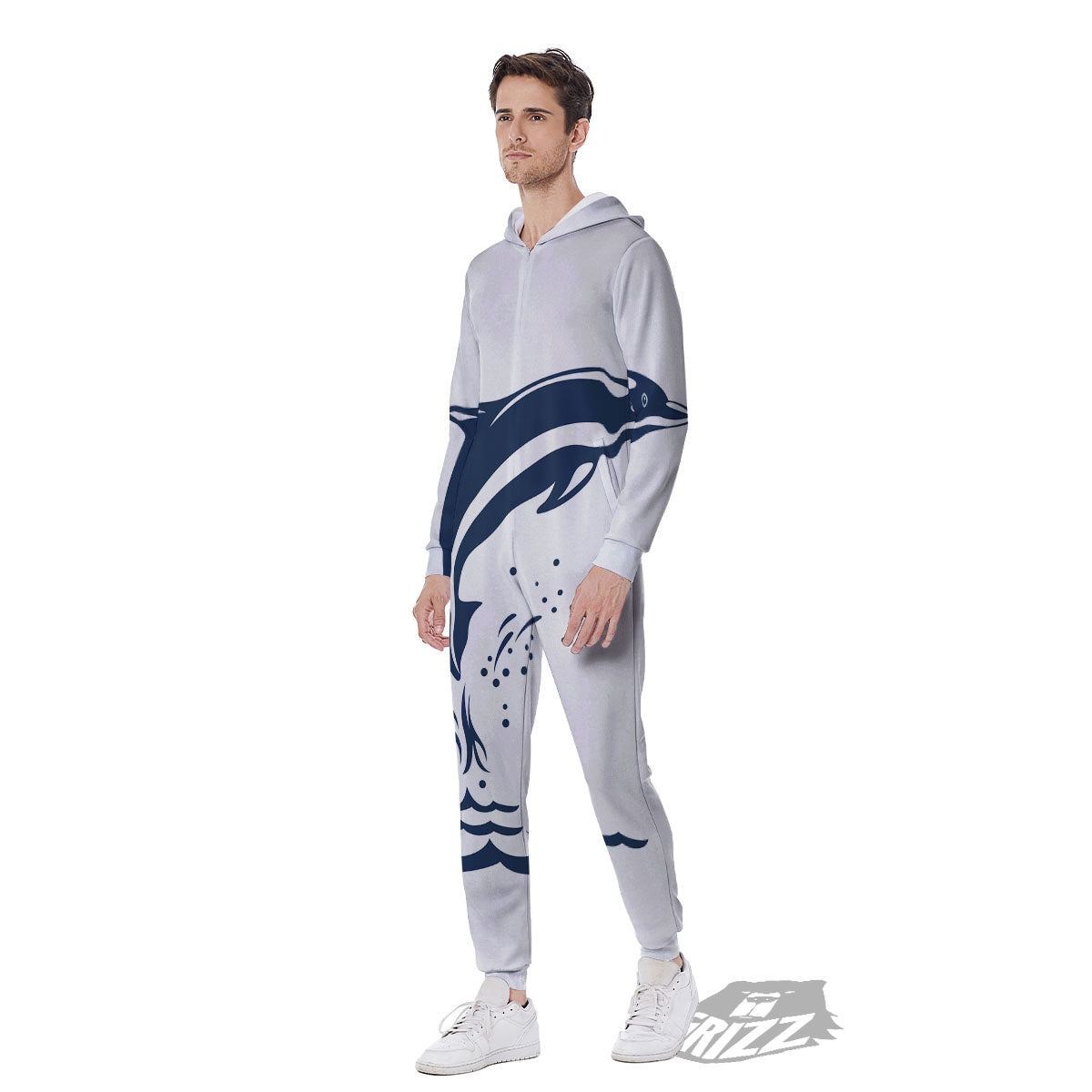 Dolphins Jump On Waves Print Men's Jumpsuit-grizzshop