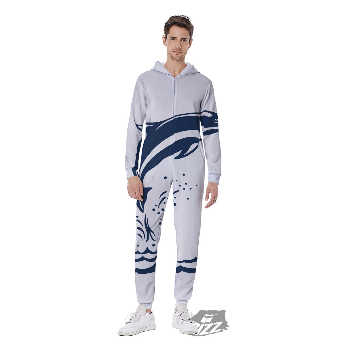 Dolphins Jump On Waves Print Men's Jumpsuit-grizzshop