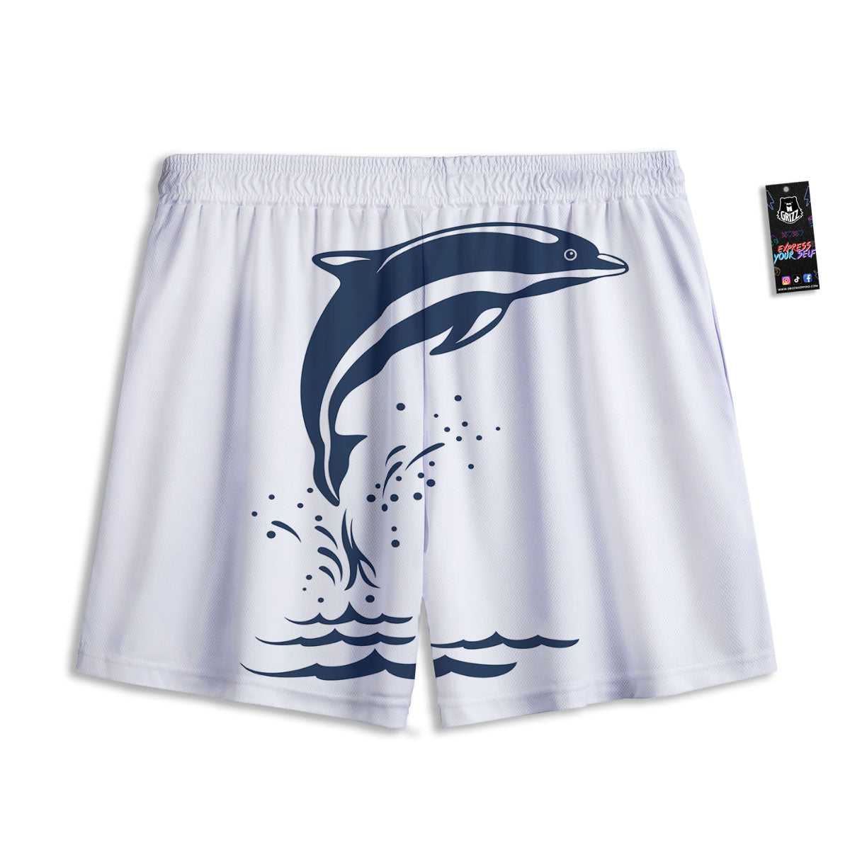 Dolphins Jump On Waves Print Mesh Shorts