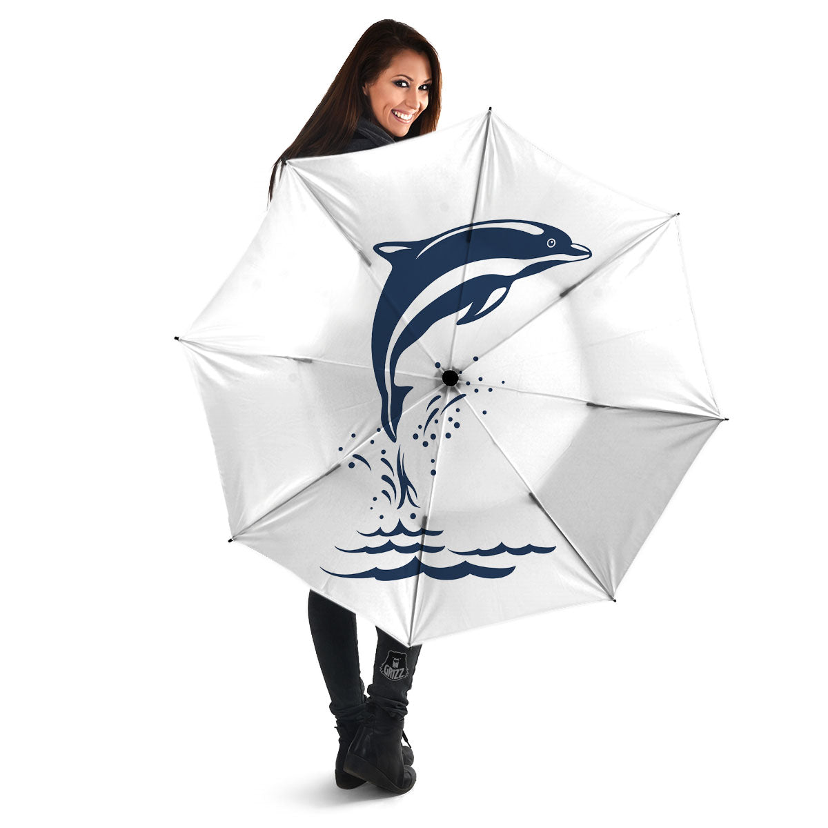 Dolphins Jump On Waves Print Umbrella-grizzshop