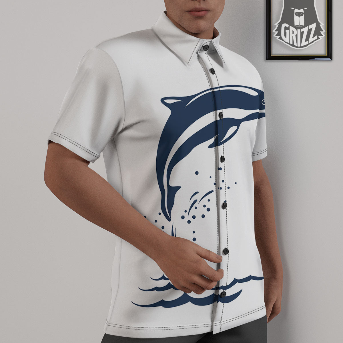Dolphins Jump On Waves Print Untucked Shirts-grizzshop