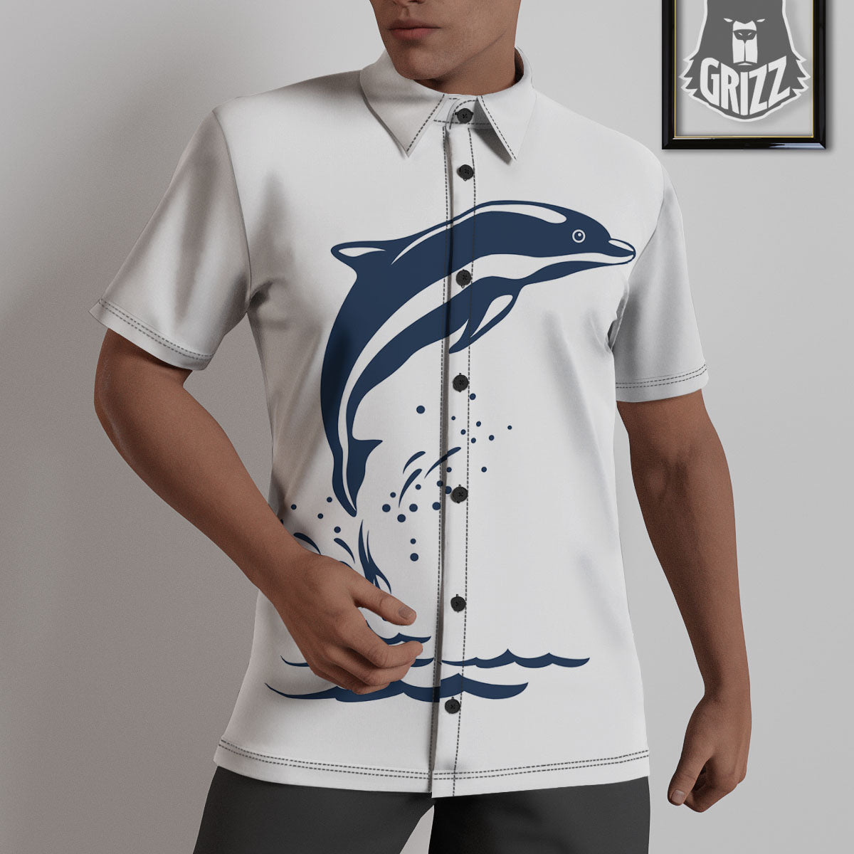 Dolphins Jump On Waves Print Untucked Shirts-grizzshop