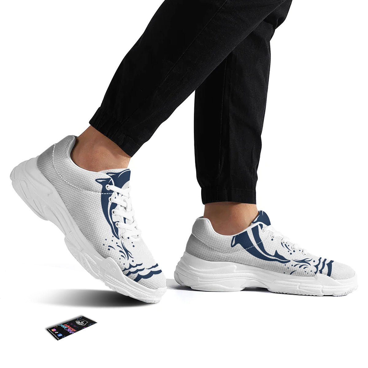 Dolphins Jump On Waves Print White Chunky Shoes-grizzshop