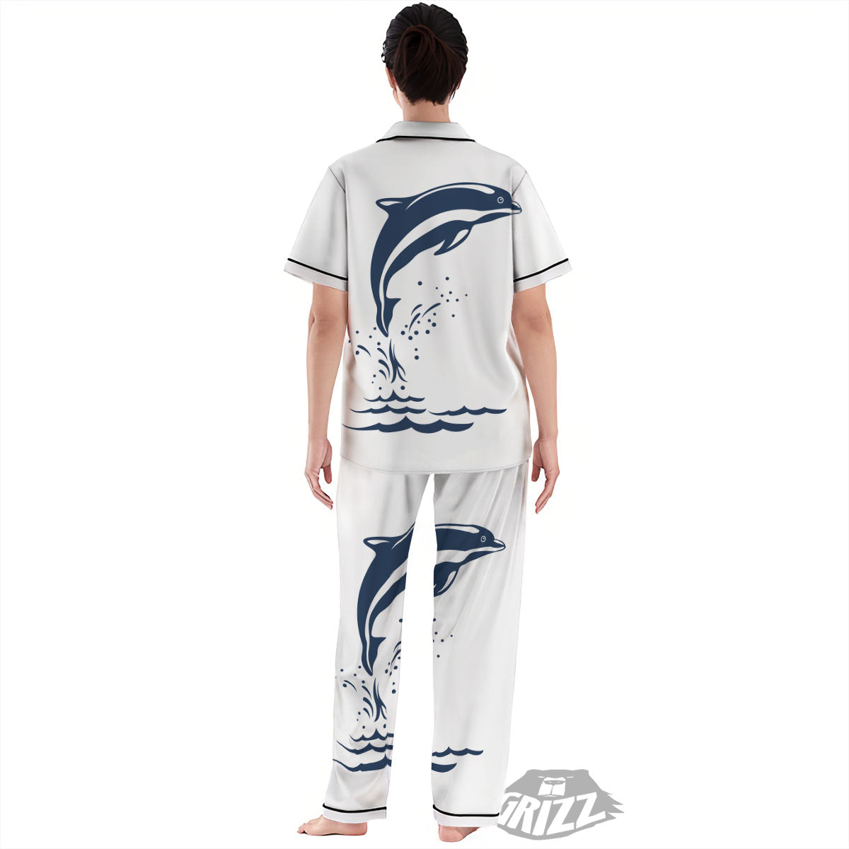 Dolphins Jump On Waves Print Women's Pajamas Set-grizzshop