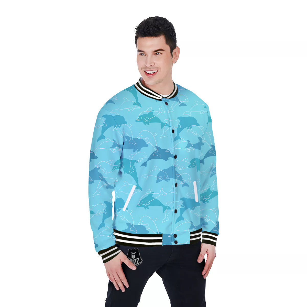 Dolphins Vintage Print Pattern Baseball Jacket-grizzshop