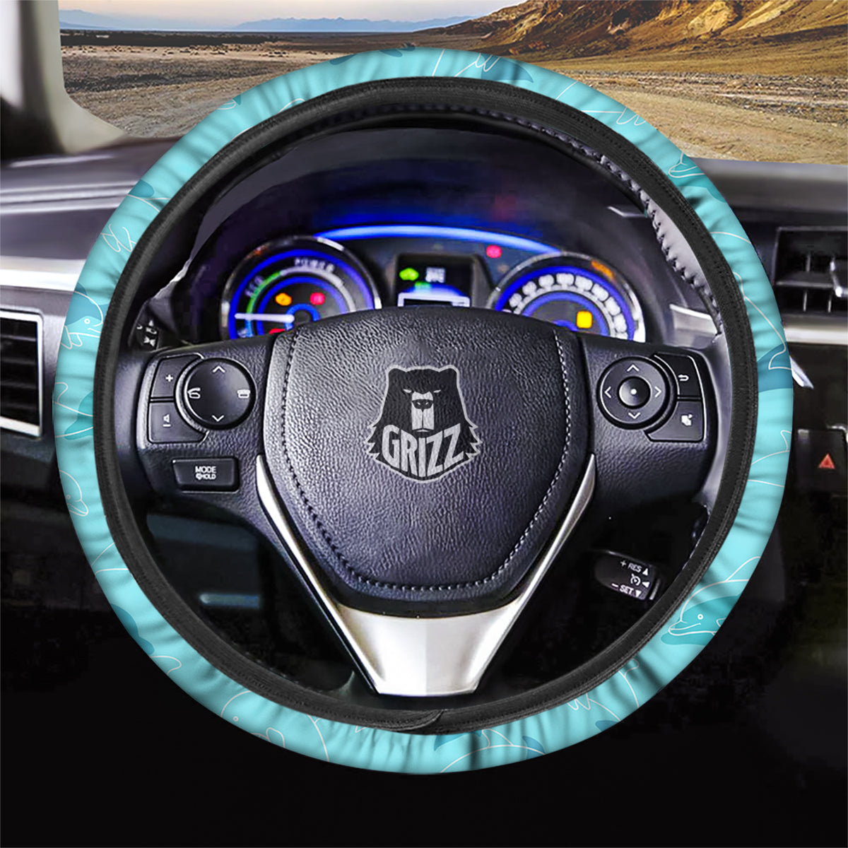Dolphins Vintage Print Pattern Car Steering Wheel Cover-grizzshop