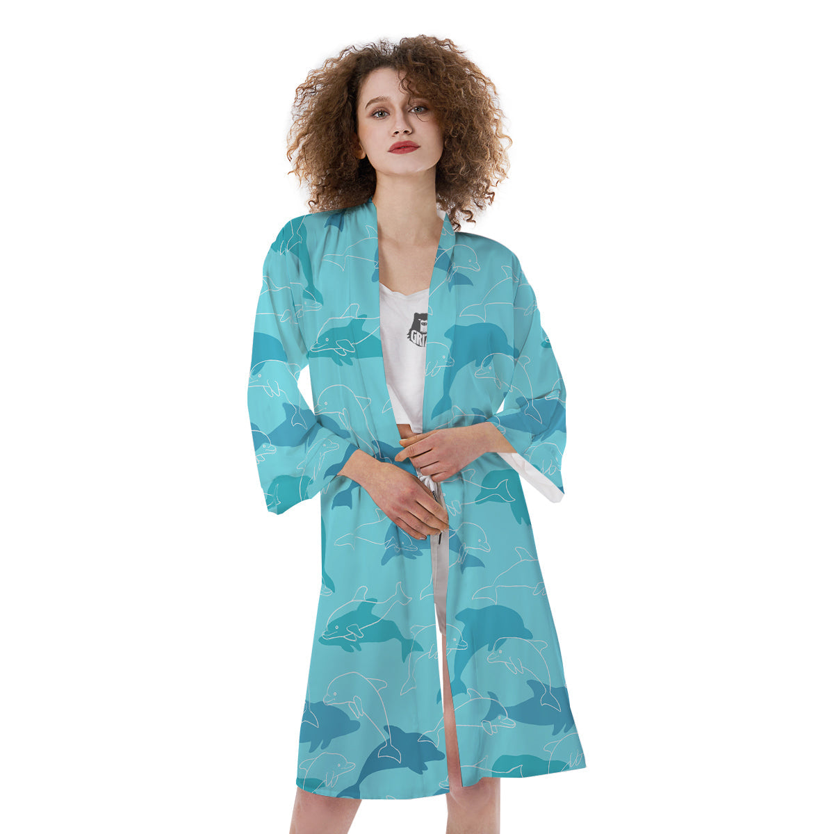 Dolphins Vintage Print Pattern Kimono-grizzshop