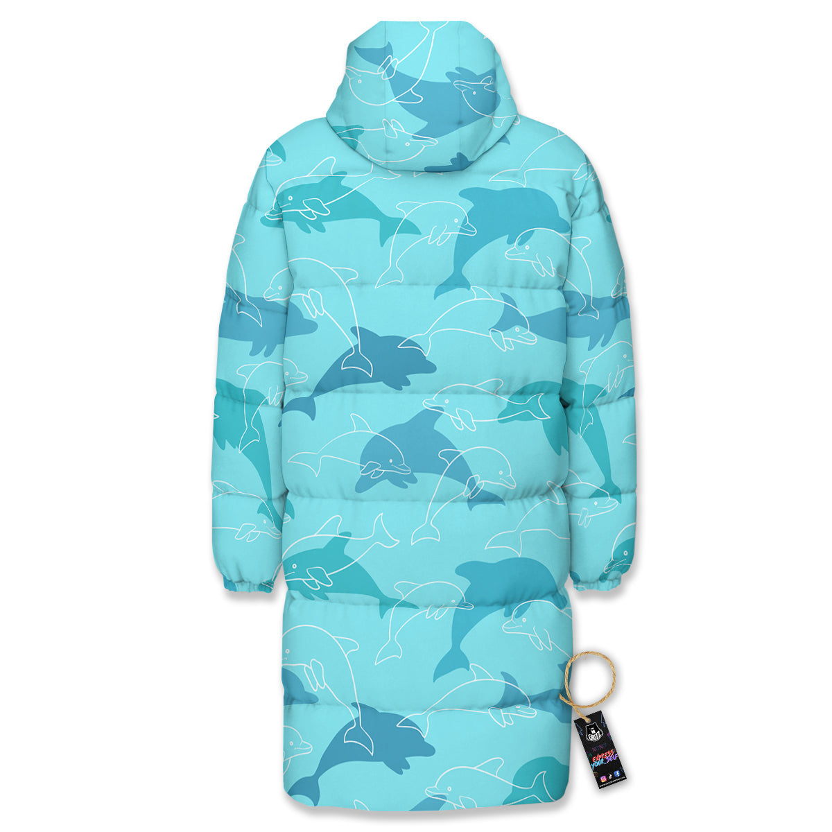 Dolphins Vintage Print Pattern Long Down Jacket-grizzshop