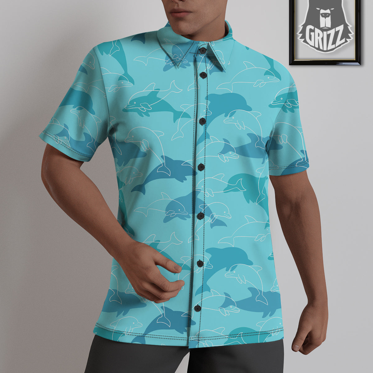 Dolphins Vintage Print Pattern Untucked Shirts-grizzshop