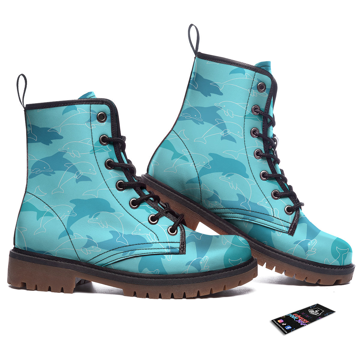 Dolphins Vintage Print Pattern Work Boots-grizzshop