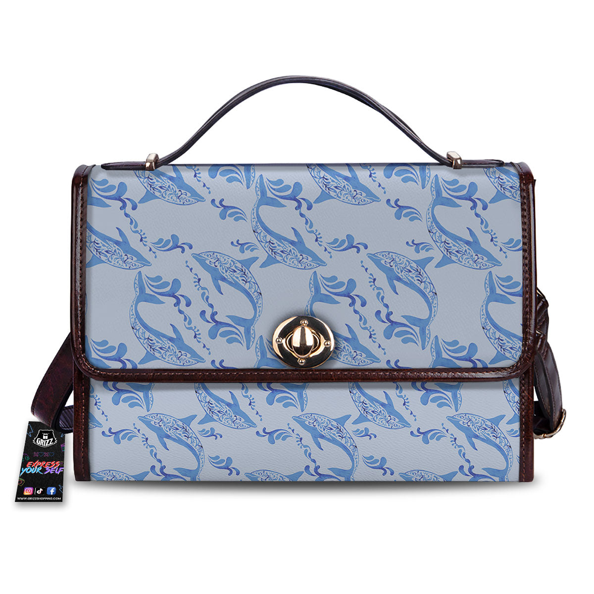 Dolphins Blue Print Pattern Women's Satchel Bag