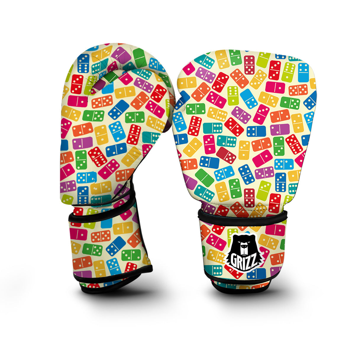 Domino Beige And Colorful Print Pattern Boxing Gloves-grizzshop