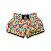 Domino Beige And Colorful Print Pattern Muay Thai Boxing Shorts-grizzshop