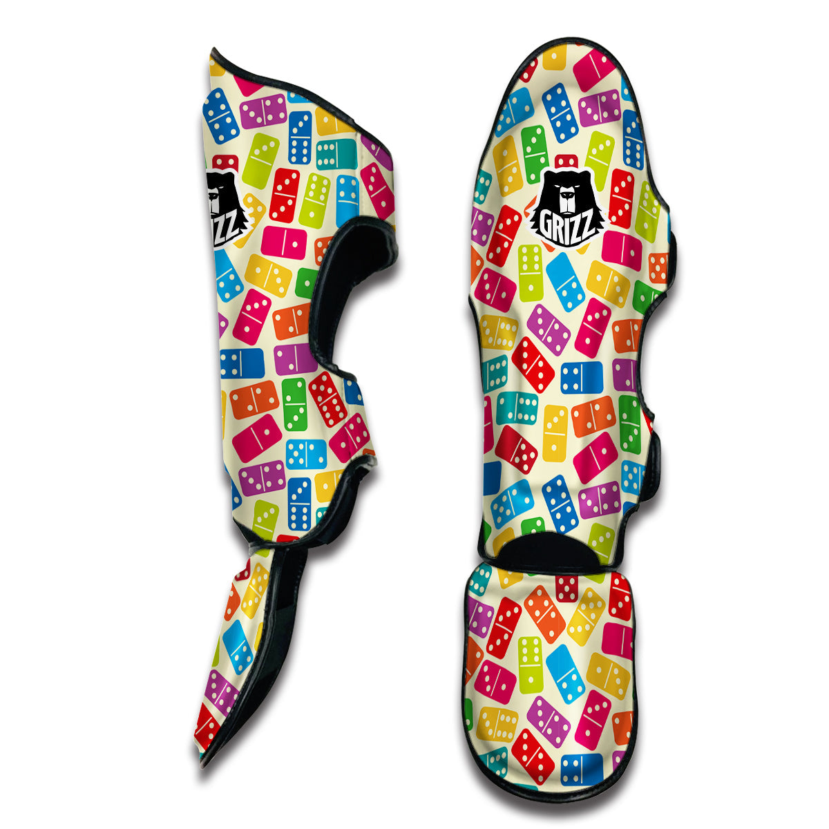 Domino Beige And Colorful Print Pattern Muay Thai Shin Guards-grizzshop