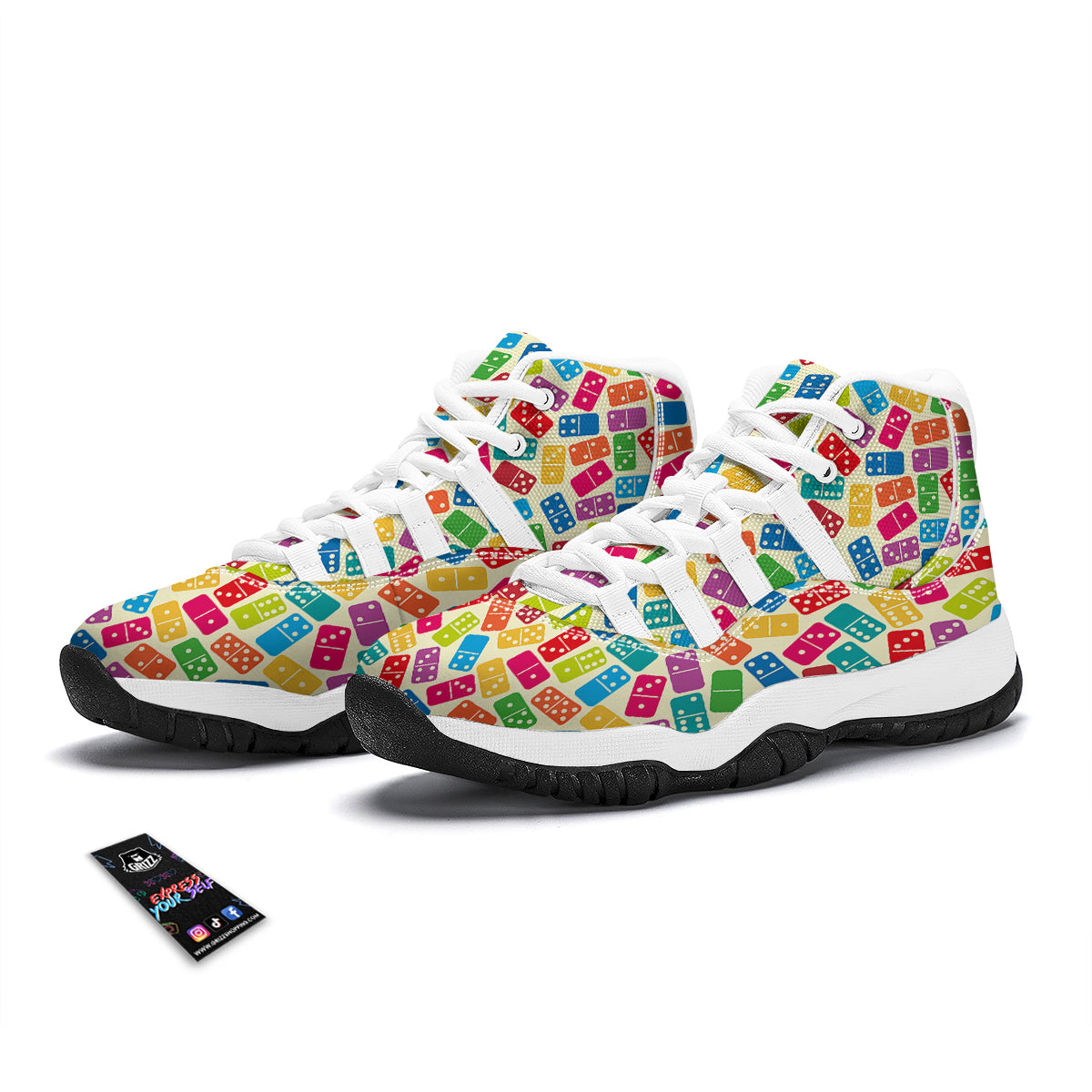Domino Beige And Colorful Print Pattern White Bball Shoes-grizzshop