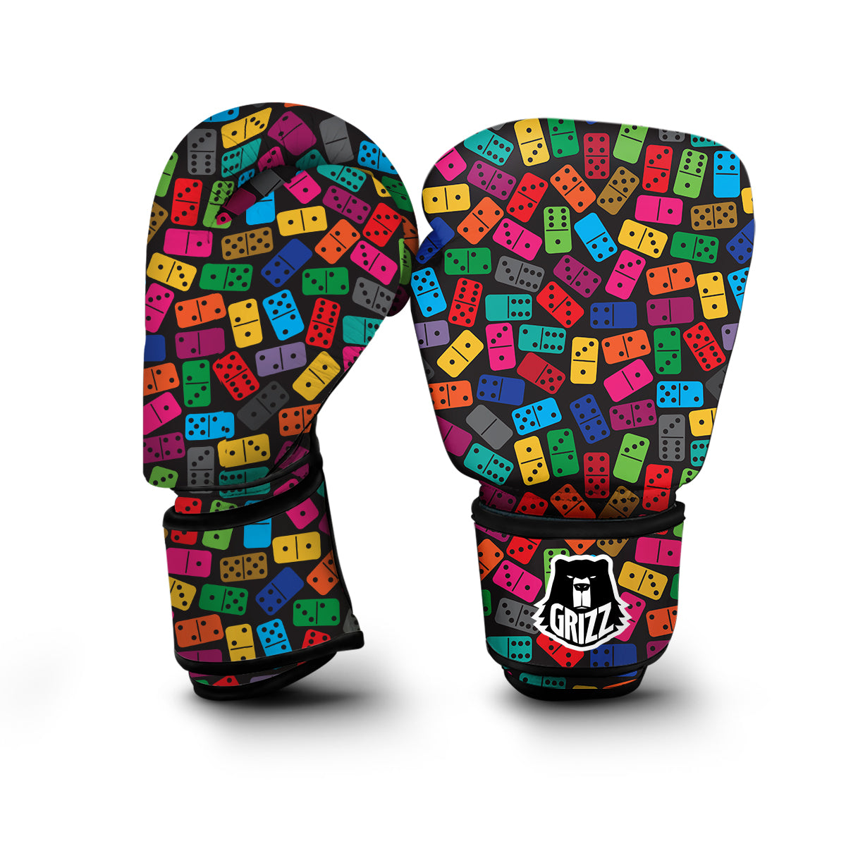 Domino Black And Colorful Print Pattern Boxing Gloves-grizzshop