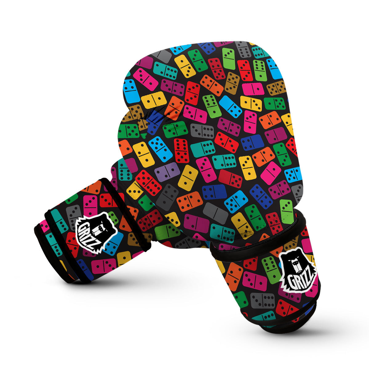 Domino Black And Colorful Print Pattern Boxing Gloves-grizzshop