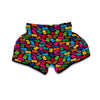 Domino Black And Colorful Print Pattern Muay Thai Boxing Shorts-grizzshop