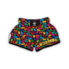 Domino Black And Colorful Print Pattern Muay Thai Boxing Shorts-grizzshop