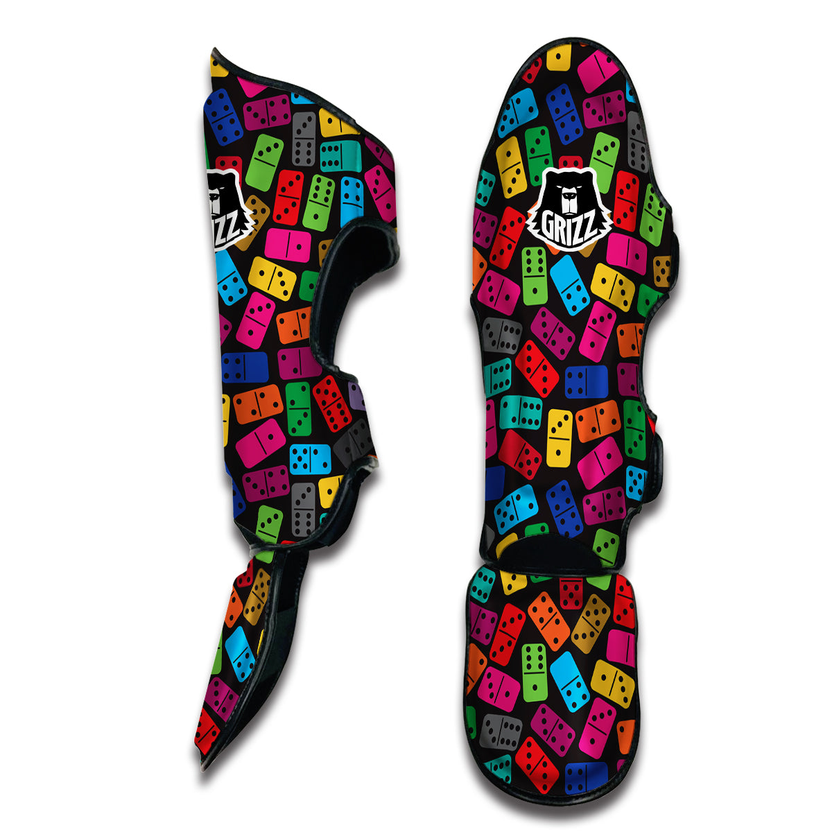 Domino Black And Colorful Print Pattern Muay Thai Shin Guards-grizzshop