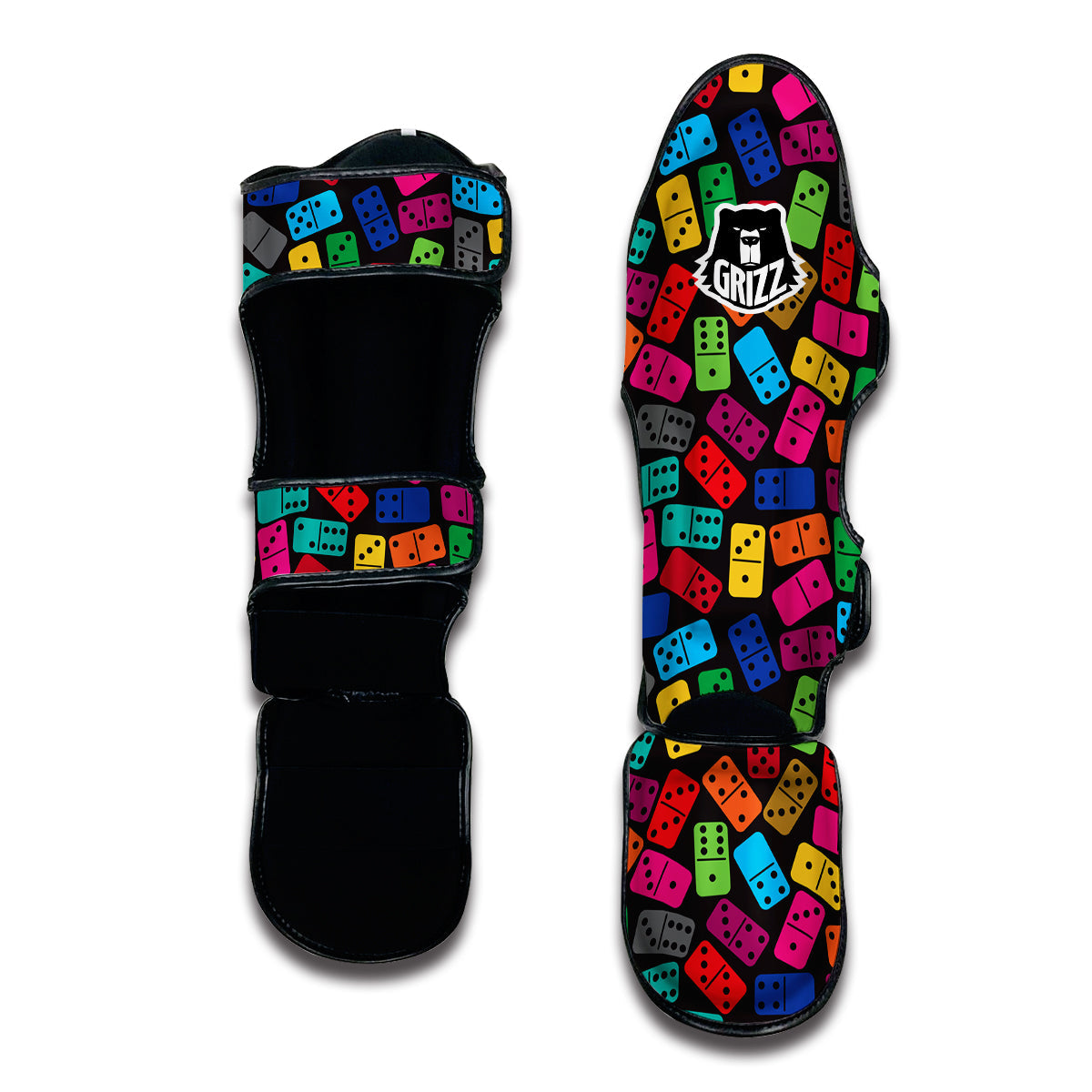 Domino Black And Colorful Print Pattern Muay Thai Shin Guards-grizzshop