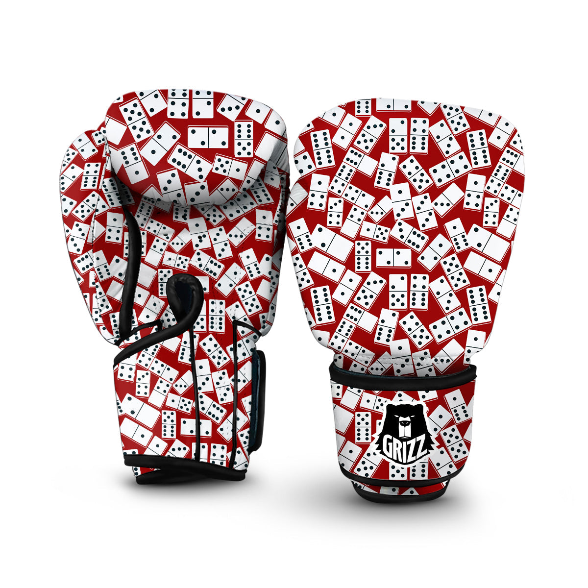 Domino Red And White Print Pattern Boxing Gloves-grizzshop