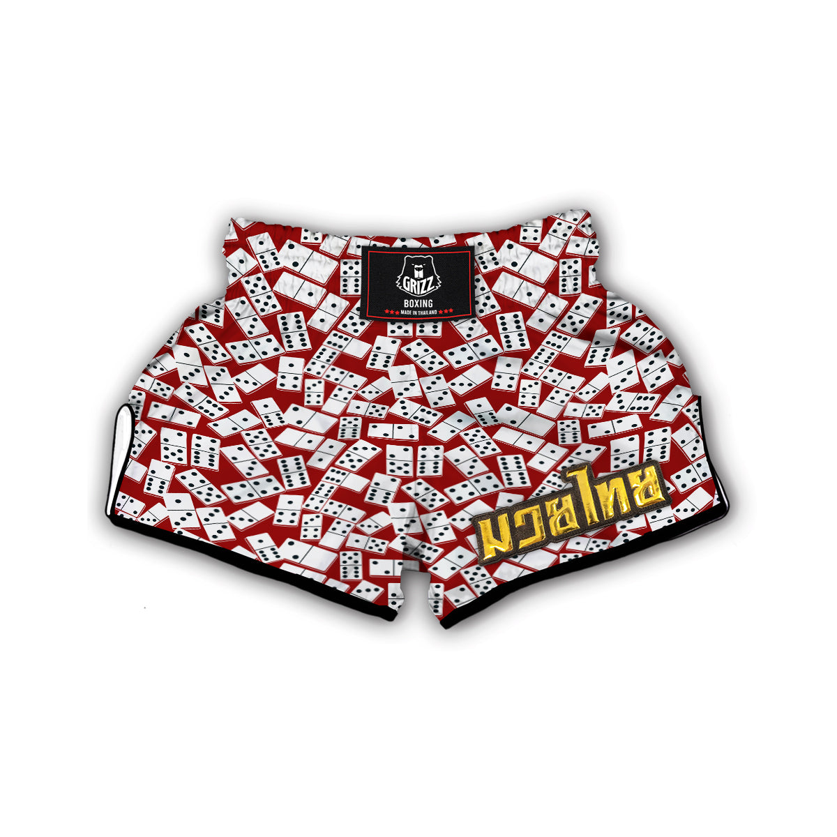 Domino Red And White Print Pattern Muay Thai Boxing Shorts-grizzshop