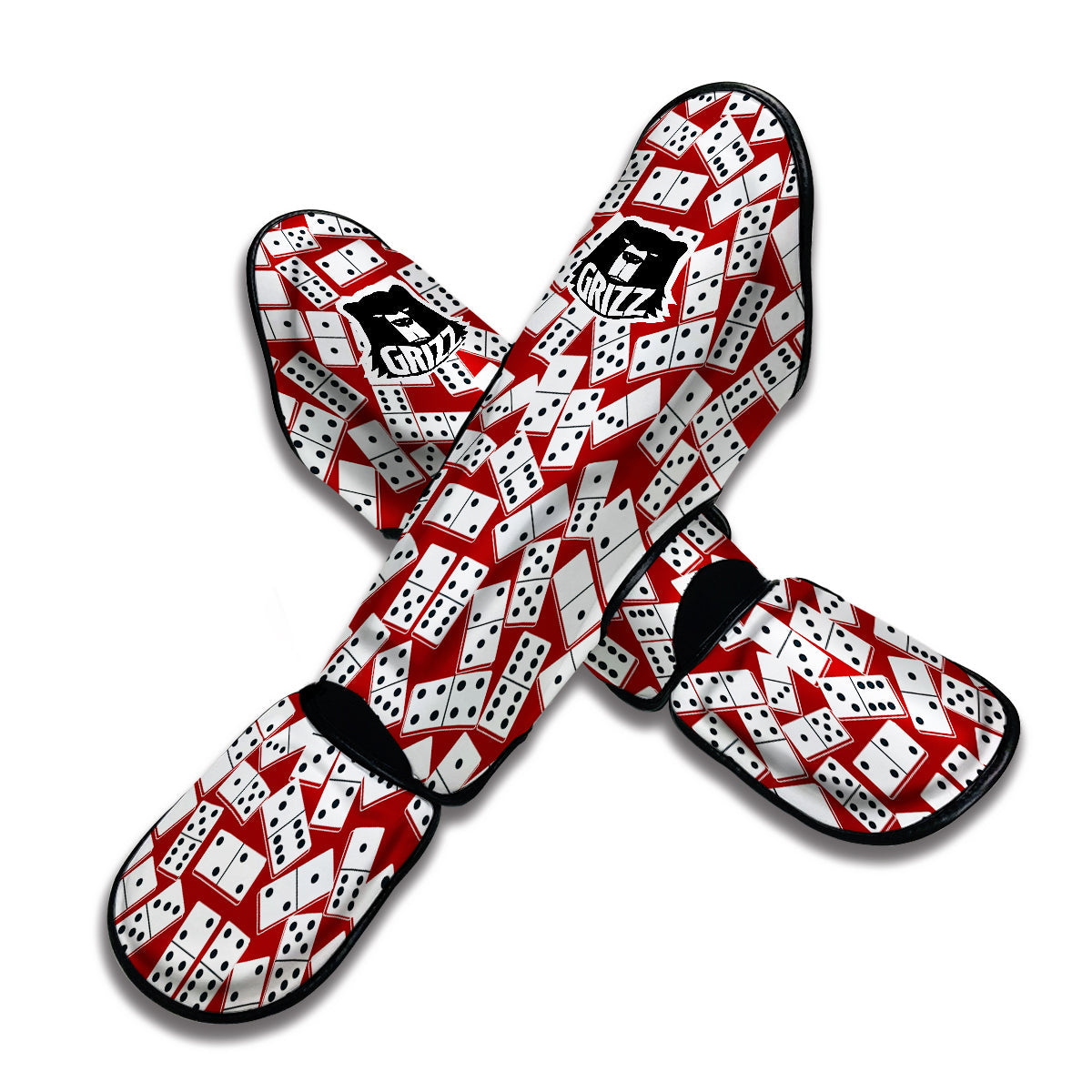 Domino Red And White Print Pattern Muay Thai Shin Guards-grizzshop